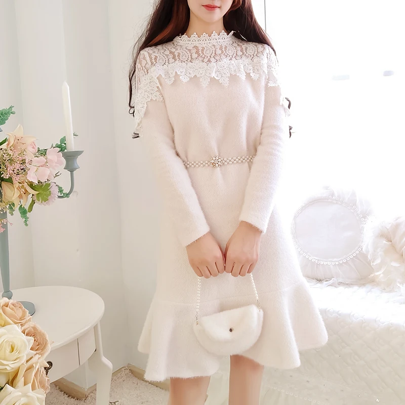 YUZACDWX Vestidos Verano Mujer осень и зима новое длинное кружевное модное женское плюшевое приталенное платье
