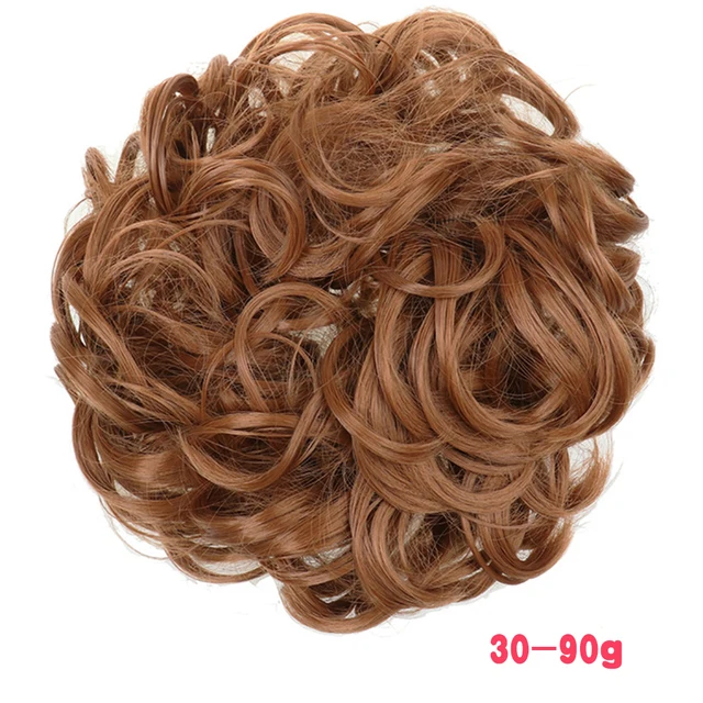 MERISIHAIR Synthetic Girls Curly Scrunchie Chignon With Rubber Band Brown Gray Hair Ring Wrap On Messy Bun Ponytails 90g-30