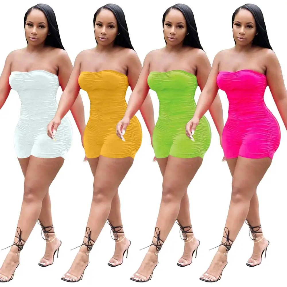 Неоновый женский комбинезон без бретелек для фитнеса облегающий спортивный с