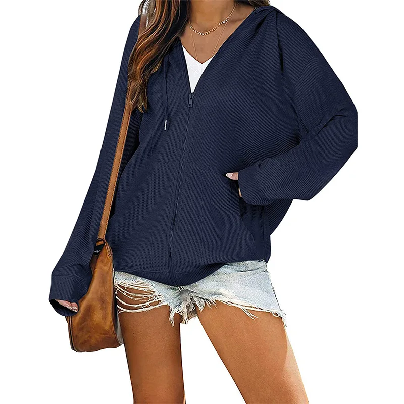 

Spring Autumn Simple Women Front Zipper Cardigan Coat Sporty All-match Full Sleeve Pockets Hooded Collar Fashion Sweatshirt New