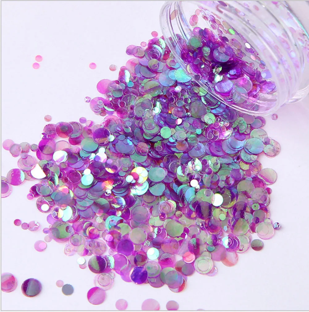 

12Jars/Set Nail Glitter Flakes Mix Size Round Mermaid Shinny Flash Irregular Sequins 1/2/3mm For Nail Art Decor DIY Paillette