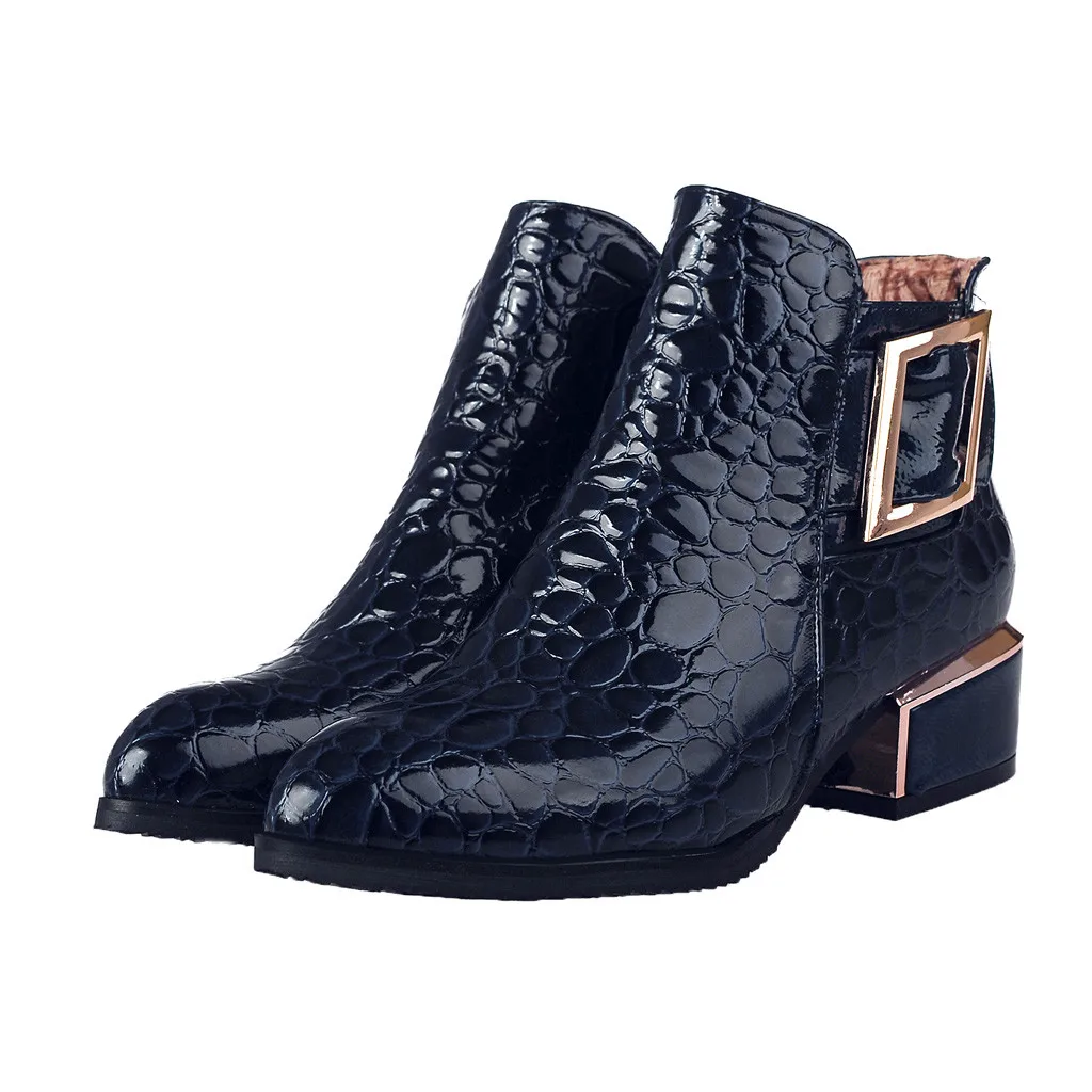

Women Boots Leather Spring Autumn 2019 Ankle Boot Female England Women Short Boots Pointed Square Heel Boot
