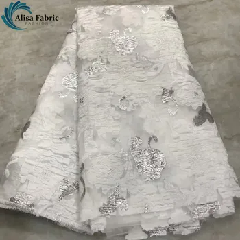 

2019 Latest White Lace Design Brocade Lace Fabrics 5 Yards/pcs Jacquard Lace Fabrics Organza Fabrics For Wedding Dress Material