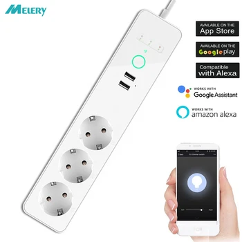 

Wifi Smart Power Strip EU Plug Socket with USB Charger 1.8m Extension Cord Voice Timer Remote Control by Tuya Alexa Google home