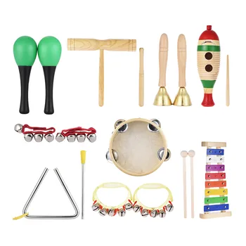 

9pcs Musical Instruments Percussion Toy Band Set Glockenspiel Tambourine Maracas Double-barrelled Cylinder for Kid Children Baby
