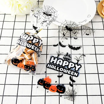 

50p Happy Halloween Plastic Candy Bag Halloween Treat Bag DIY Cookie Snack Gift Wrapping Popcorn Bags Goody Bags Halloween Decor