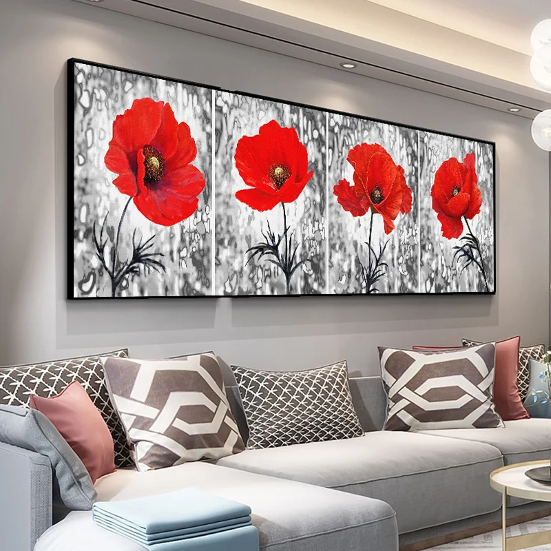 

Nordic Red Flower Floral Posters and Prints Art Canvas Paintings on the Wall Art Picture for Living Room Minimalism Wall Decor