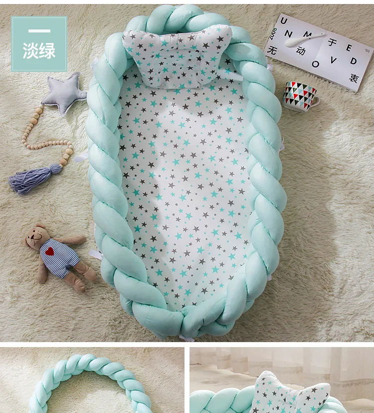 Portable Baby Knit Crib with Pillow Newborn Sleeping Nest Playen Bed Travel Bassinet Bumper Removable And Washable 0-24months