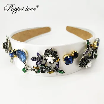 

Women's metal flower Hair Hoop, White cloth Decorated Hoop, Wedding blue crystal Hair Accessories, Fashion Head Jewelry