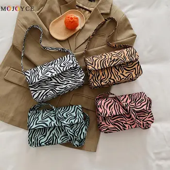 

Fashion Zebra Pattern Shoulder Top-handle Bags for Women 2020 Vintage Nylon Envelope Purse Street Underarm Handbags