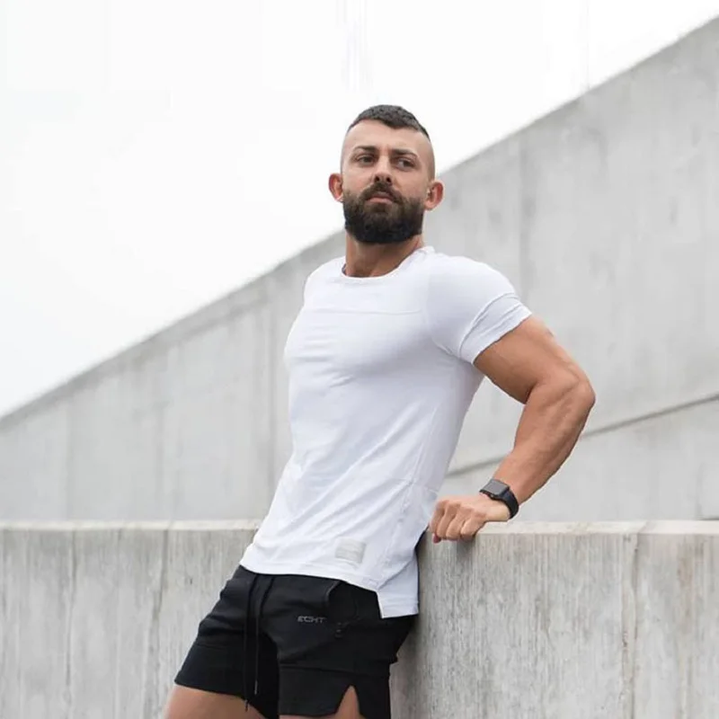 

Quick-drying Elastic Sports T-shirt Men's Solid Color Fitness Short-sleeved Training Suit Breathable Loose Casual Half-sleeves