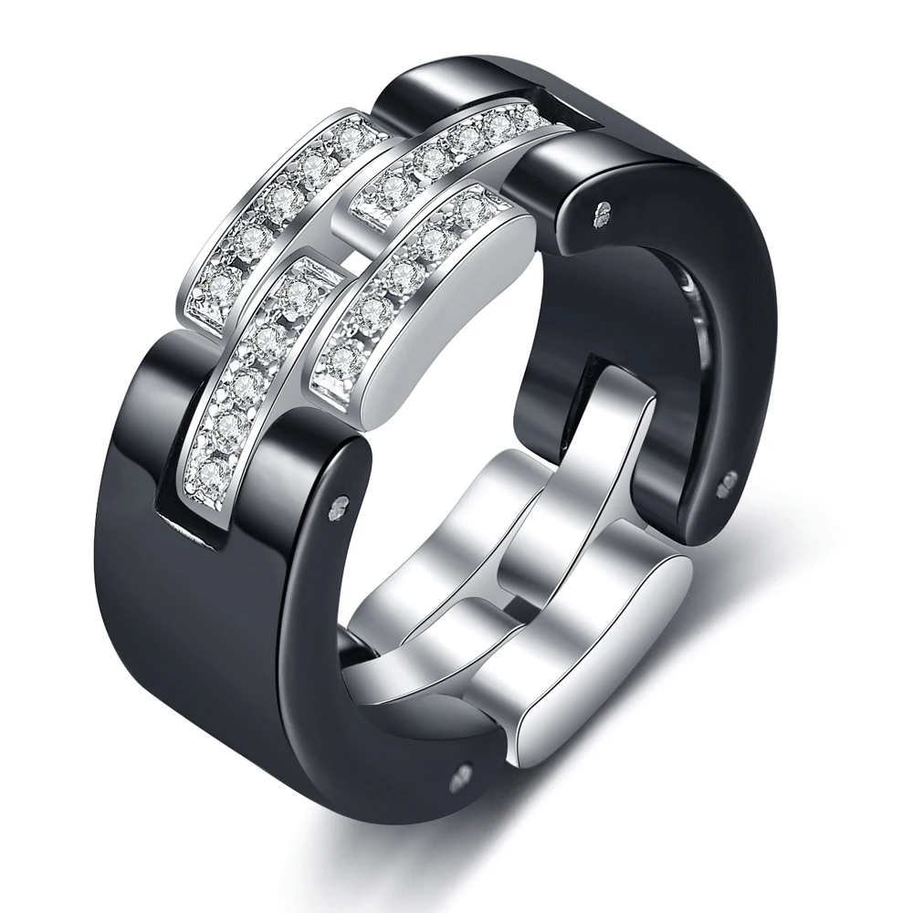 Brand Design Wedding Rings Middle Layer flexible White Black Ceramic Rings With Zircon for Wedding Women Girls Gift wedding rings womens ring cubic zircon ring finger rings jewelry rings ring jewelry