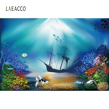 

Laeacco Seabed Seaweed Coral Fishes Sunken Ship Photography Backdrops Photo Backgrounds Baby Birthday Photophone For Photo Shoot