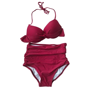 

Women Sexy Charming Two Pieces Swimsuit High Waist Bikini Halter Swimwear Beachwear Push Up Bikini Set