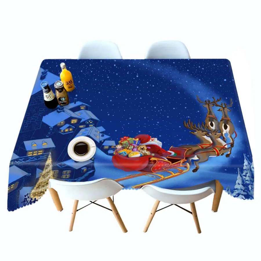 Color E 3d Christmas Tablecloth Snow Santa and Elk Pattern Thick Cotton Cloth Rectangular Round Table Cloth for Christmas - Цвет: Color E