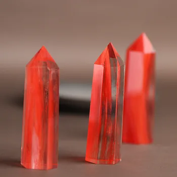 

Raw stone melting red crystal ornament hexaprism red rope household accessories energy transmitter