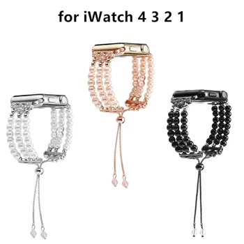 

Ladies Jewelry Strap for Apple Watch Band 38mm 40mm Iwatch 4 3 2 1 Watch Strap 42mm 44mm Adjustable Pearl Bracelet Watchband