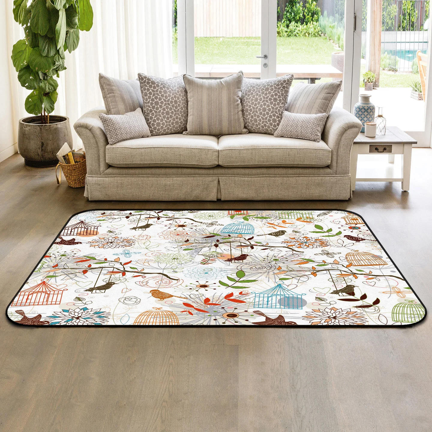 CHARMHOME Soft Carpet Anti-slip Rug Cartoon Handdraw Brid Flower Carpet for Living Room Home Decor Mat