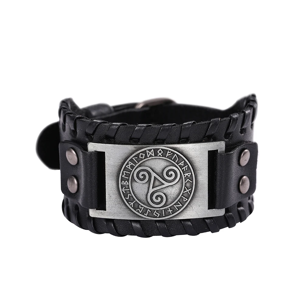 Skyrim винтажный браслет из натуральной кожи для мужчин, браслеты с символами Sicily, аксессуары для ювелирных изделий - Окраска металла: wide black-silver