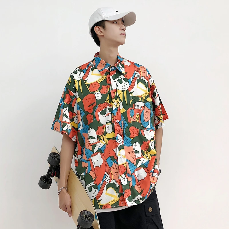 

Men Short Sleeve Hawaiian Shirt Casual Summer Floral Print Men Blouse Quality Harajuku Beach Shirt Loose Surfing Chemise Homme