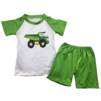 

RTS farm boy clothes summer raglan match shorts kids boy tractor printed clothing set