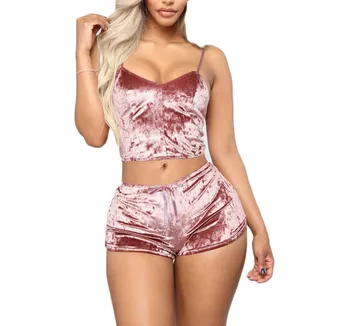 

New Women Sleepwear Pijama Sets Sexy Lingerie Velvet Camisole Bow Shorts Female Pajamas Suit Plus Size Bra Underwear Two-piece