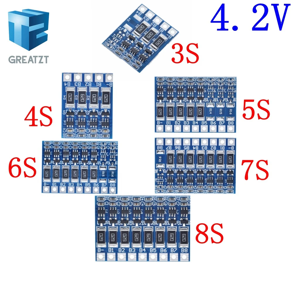 GREATZT 3S 4S 6S 7S 8S 21 в 4 2 плата балансировки литий ионных аккумуляторов 18650 функция