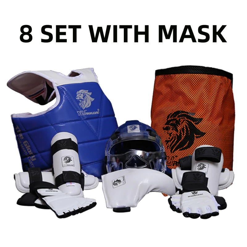 7 Piece Red Karate Sparring Gear Set Helmet Hand Foot Shin Guards Pads New