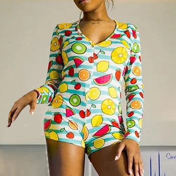 

SFIT Sexy Sleepwear Long Sleeve V-neck Onesie Women Jumpsuit Lenceria Erotica Mujer Nightwear Underwear Pajama Romper