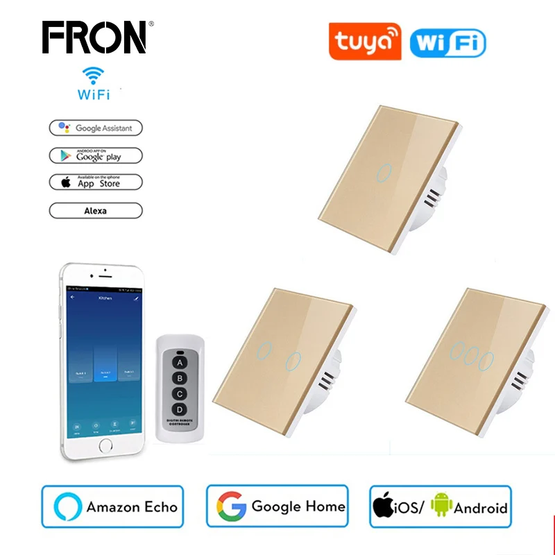 

Smart switch,touch Remote TUYA WIFI switch,, EU standard switch, white crystal, glass panel, 1 set, 1 way, wall touch screen