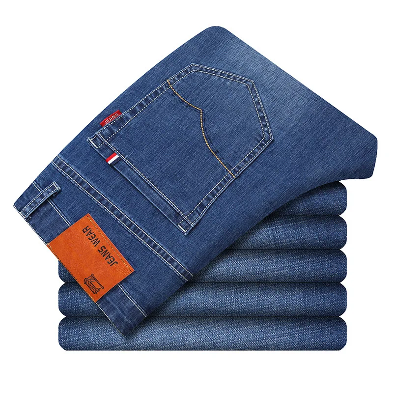 Весенние и осенние тонкие Стрейчевые джинсы, мужские деловые модные прямые вымытые джинсы, мужские брюки высокого качества - Цвет: light blue