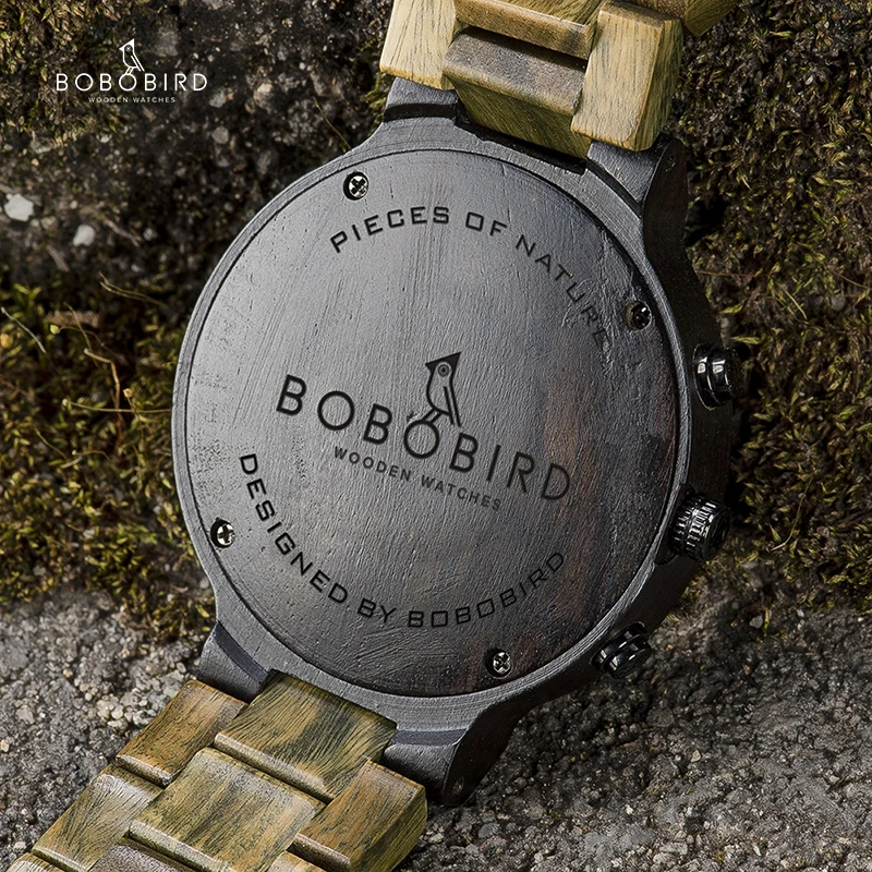 BOBO BIRD Men Wood Quartz Wristwatch Retro Green Sandalwood Timepiece Multifunctional Chronograph Accept Customized reloj hombre