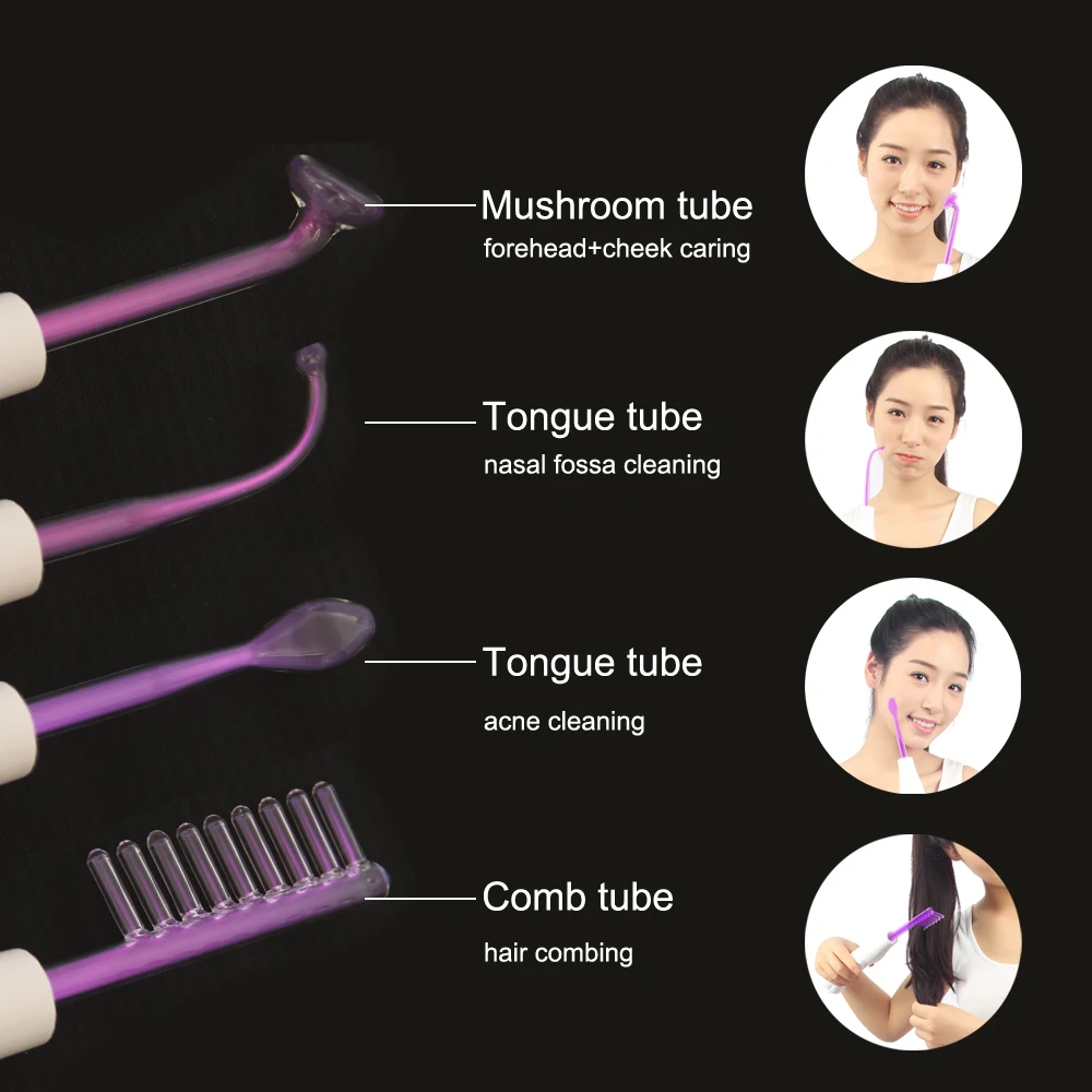 7 в 1 Высокочастотный электрод, стеклянная трубка, фиолетовый светильник, палочка для ухода за кожей, средство для удаления акне, косметический аппарат спа для лица