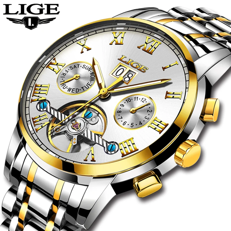 

LIGE Mens Watches Top Brand Luxury Automatic Mechanical Sport Watch Men Full Steel Business Waterproof Watches Relogio Masculino