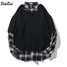 BOLUBAO, модные брендовые мужские повседневные рубашки, новая уличная хип-хоп трендовая Мужская рубашка с длинным рукавом, Мужская Удобная рубашка в клетку с отворотом
