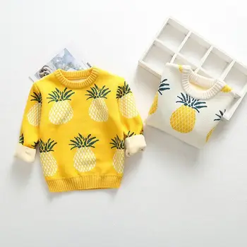 

Children Sweaters Autumn and Winter New Boys and Girls Sweaters Thickened Baby Hedging Plus Velvet Round Neck Warm Clothing 4T