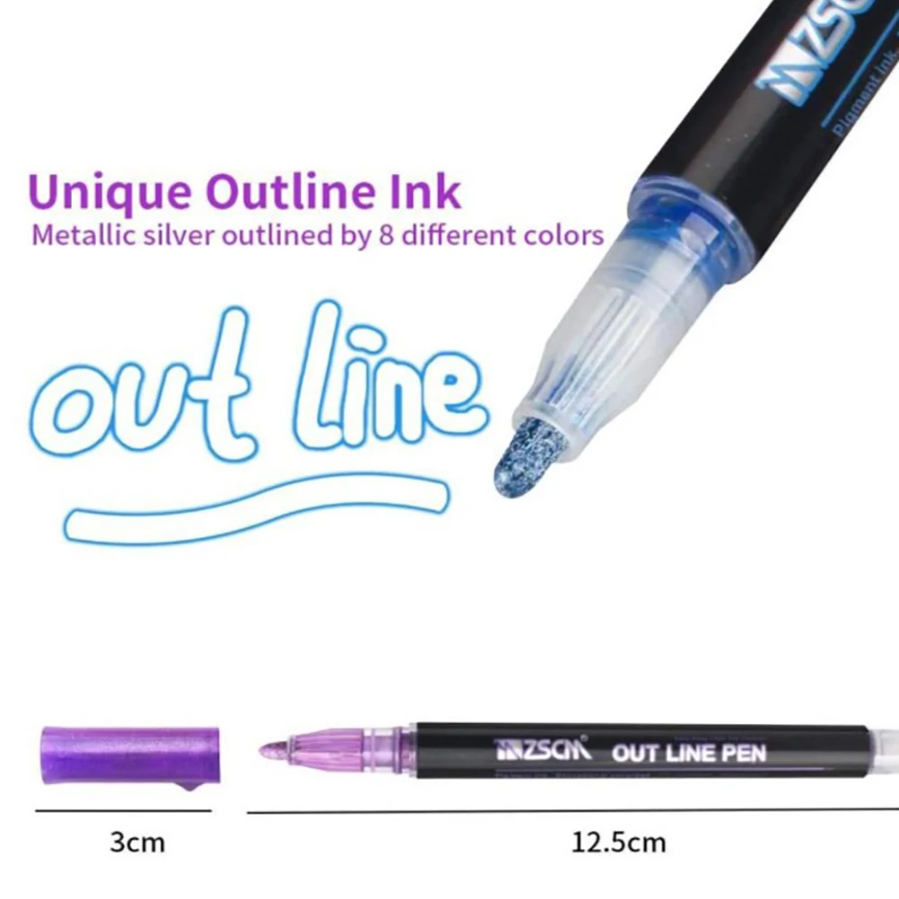 

Outline Metallic Marker Pens 12 Colors Double Line Marker Pens Writing Drawing Highlighter Marker Pen for School Office
