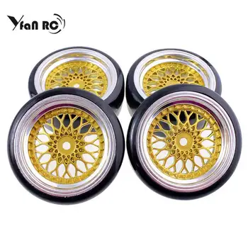 

4pcs RC Hard Pattern Drift Tires Tyre HSP 94123 Wheel Rim Y12CG 3/6/9mm offset (Chrome+Painting Gold) fits for 1:10 Drift Car