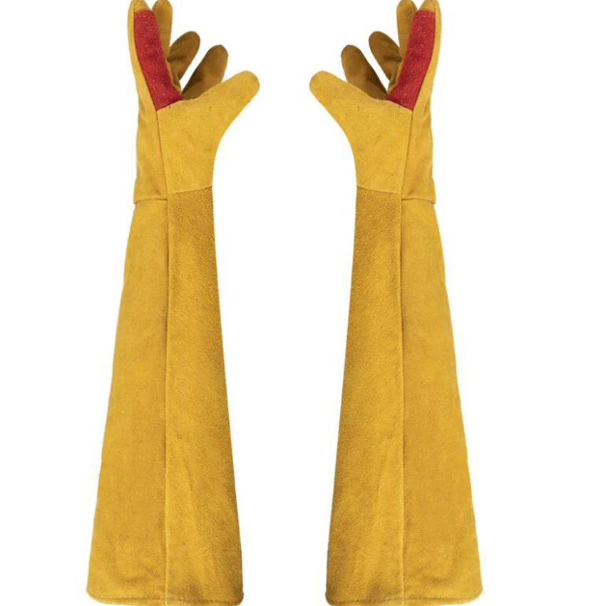 1 Pair Leather Welding Gloves Heat/Fire Resistant Mitts for Oven, Grill, Fireplace, Animal Handling Gloves with 60cm Long Sleeve 2