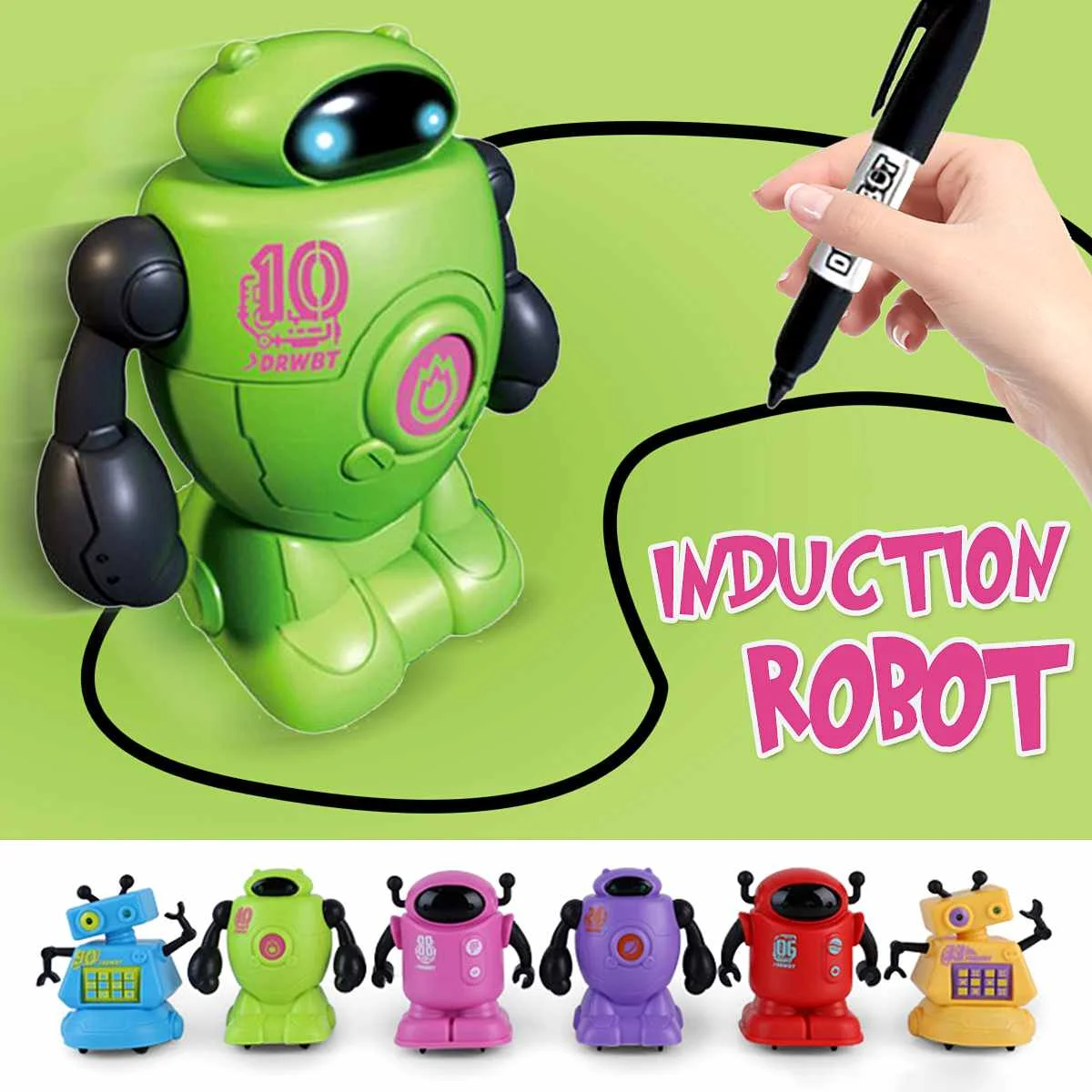 

Creativity Original Inductive Electric Robot Car Line Magic Follower Pen Toy Follow Any Line You Draw Gifts Kids Educational Toy