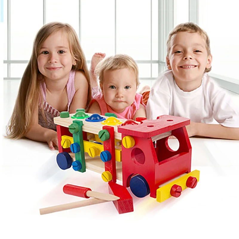 

Children's early education handmade wooden screw car multi-function group disassembly car educational puzzle toys