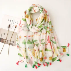 Fashion Autumn lady Viscose Scarf Lovely Animal Flamingo Pattern Tassel Shawls and Wraps Female Foulards Echarpe Muslim Hijab