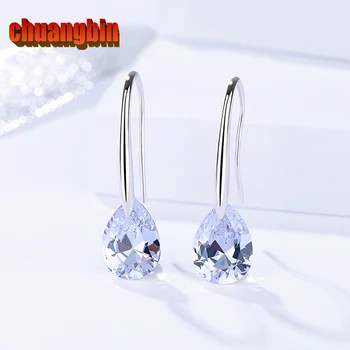 

Fashion S925 sterling silver female Korean version simple temperament zircon earrings drop Ear Studs Jewellery silverware