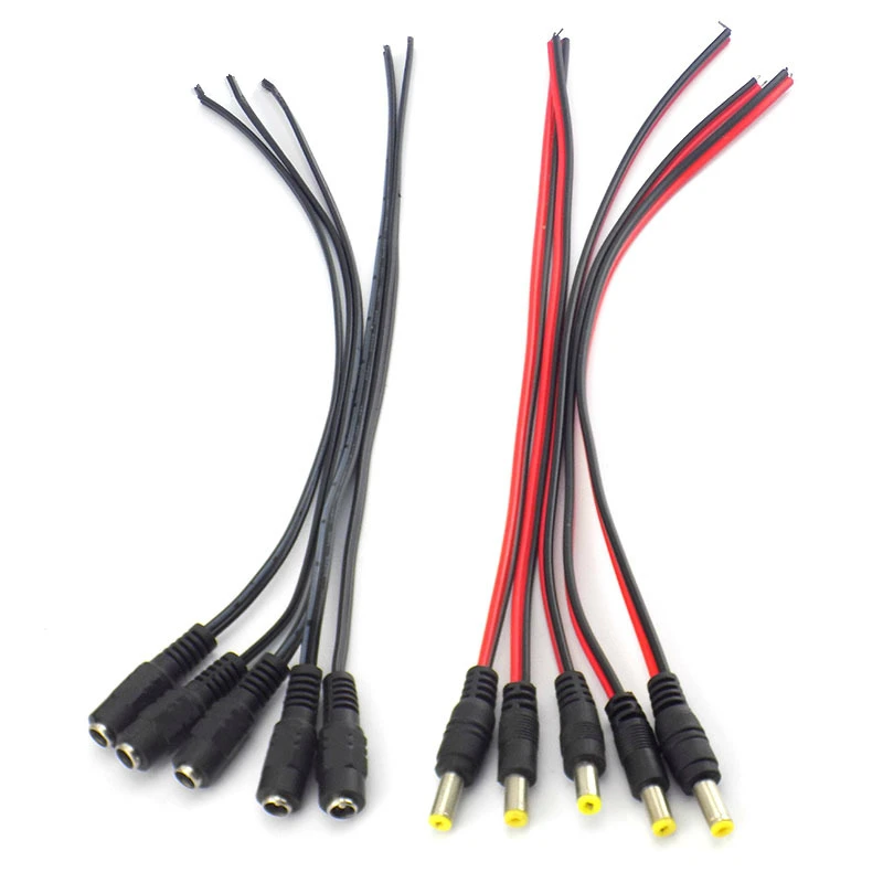 Conectores de CC de 12V, adaptador de cable hembra macho, fuente de alimentación de 26cm de longitud, 5,5x2,1mm para cámara CCTV