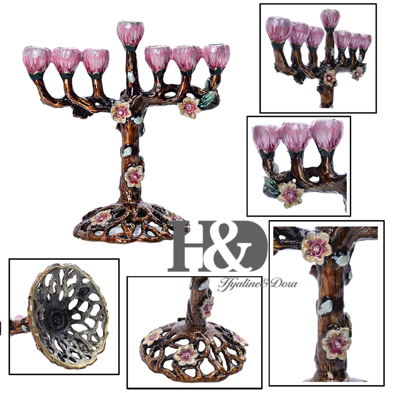 H&D Hanukkah ручная роспись эмаль Menorah канделябры Chanukah Menorah виски Цветочные Элегантные подсвечники 7 веток подсвечник