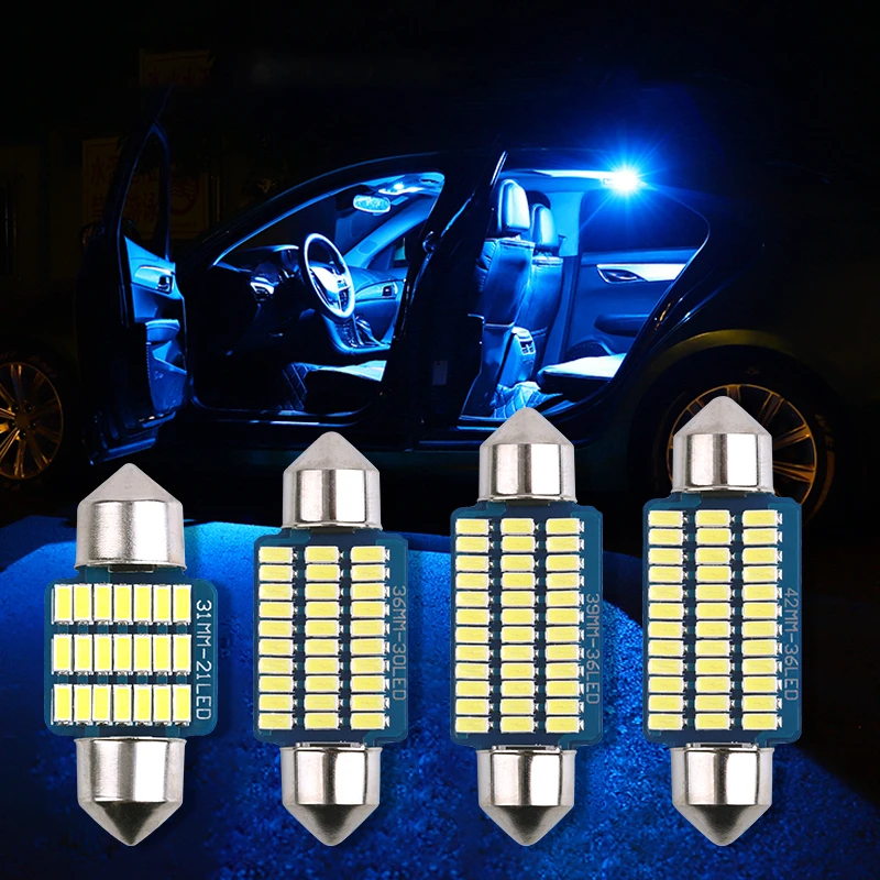 2pcs Festoon Car LED Interior Reading Light 4000K Warm White 6000K C5W C10W 31mm 36mm 39mm 41mm Auto Room Ceiling Dome Lamp 12V