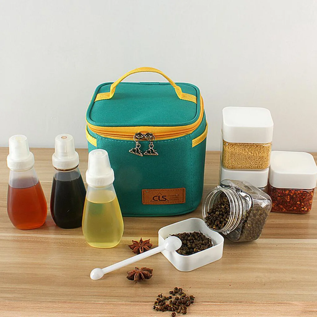 6pcs Seasoning Bottle Set, Plastic Storage Jar Compact Spice Container Box for Kitchen BBQ Camping Picnic