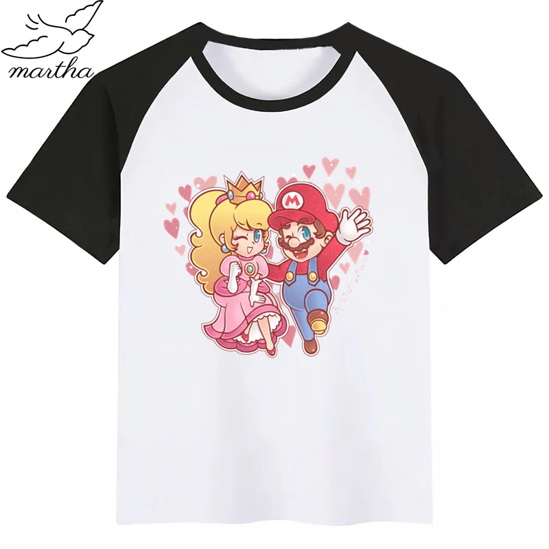 Одежда с милым принтом «Супер Марио» для маленьких мальчиков и девочек, детская забавная футболка, детские топы с круглым вырезом - Цвет: BlackL
