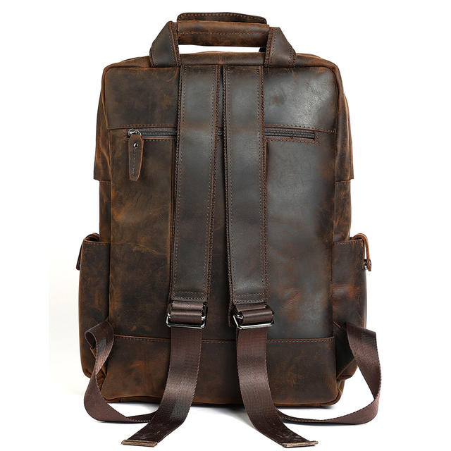 Crazy Horse Leather Men’s Backpack 15.6 Inch Laptop Shoulder Bag Male Large Capacity Outdoor Travel Backpacks Retro School Bags