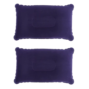 

2pcs Super-thick Flocking Fabric Inflatable Pillow Portable Travel Pillow for Outdoor Activities (Blue)